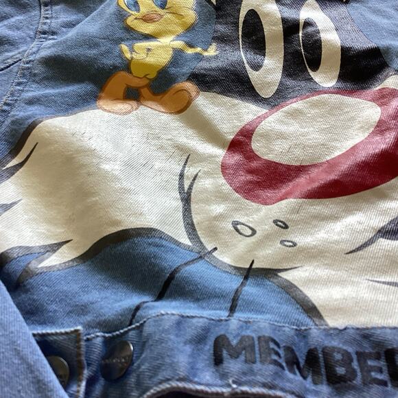 Looney Tunes Members Only Denim Jacket - Large - Tweety Sylvester 90s Streetwear - Picture 11 of 13